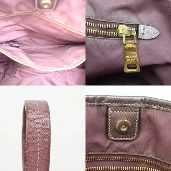 PRADA Logo Tote Shoulder Tote Bag Nylon Saffiano Leather Pink Red GHW 88KC483 - Picture 15 of 15